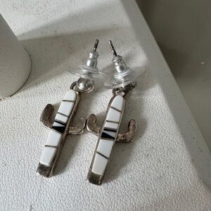 White Inlay Cactus Drop Earrings